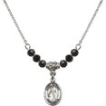 thumbnail image 1 of 18-Inch Rhodium Plated Necklace with 4mm Jet Birth Month Stone Beads and Saint Marina Charm, 1 of 1