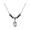 thumbnail image 1 of 18-Inch Rhodium Plated Necklace with 4mm Jet Birth Month Stone Beads and Saint Martha Charm, 1 of 1