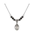 thumbnail image 1 of 18-Inch Rhodium Plated Necklace with 4mm Jet Birth Month Stone Beads and Saint Maurus Charm, 1 of 1