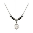 thumbnail image 1 of 18-Inch Rhodium Plated Necklace with 4mm Jet Birth Month Stone Beads and Saint Norbert of Xanten Charm, 1 of 1