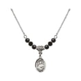 thumbnail image 1 of 18-Inch Rhodium Plated Necklace with 4mm Jet Birth Month Stone Beads and Saint Pius X Charm, 1 of 1