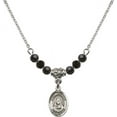 thumbnail image 1 of 18-Inch Rhodium Plated Necklace with 4mm Jet Birth Month Stone Beads and Saint Rebecca Charm, 1 of 1