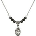 thumbnail image 1 of 18-Inch Rhodium Plated Necklace with 4mm Jet Birth Month Stone Beads and Saint Rene Goupil Charm, 1 of 1