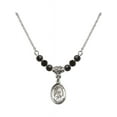 thumbnail image 1 of 18-Inch Rhodium Plated Necklace with 4mm Jet Birth Month Stone Beads and Saint Rita / Baseball Charm, 1 of 1