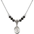 thumbnail image 1 of 18-Inch Rhodium Plated Necklace with 4mm Jet Birth Month Stone Beads and Saint Rita of Cascia Charm, 1 of 1