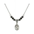 thumbnail image 1 of 18-Inch Rhodium Plated Necklace with 4mm Jet Birth Month Stone Beads and Saint Scholastica Charm, 1 of 1