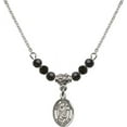 thumbnail image 1 of 18-Inch Rhodium Plated Necklace with 4mm Jet Birth Month Stone Beads and Saint Stephanie Charm, 1 of 1