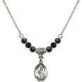thumbnail image 1 of 18-Inch Rhodium Plated Necklace with 4mm Jet Birth Month Stone Beads and Saint Uriel the Archangel Charm, 1 of 1