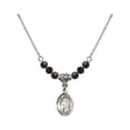 thumbnail image 1 of 18-Inch Rhodium Plated Necklace with 4mm Jet Birth Month Stone Beads and Saint Veronica Charm, 1 of 1