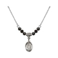 thumbnail image 1 of 18-Inch Rhodium Plated Necklace with 4mm Jet Birth Month Stone Beads and Saint Walter of Pontoise Charm, 1 of 1