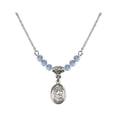 thumbnail image 1 of 18-Inch Rhodium Plated Necklace with 4mm Light Blue September Birth Month Stone Beads and Holy Family Charm, 1 of 1