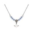 thumbnail image 1 of 18-Inch Rhodium Plated Necklace with 4mm Light Blue September Birth Month Stone Beads and Holy Spirit Charm, 1 of 1
