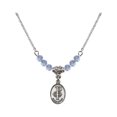 thumbnail image 1 of 18-Inch Rhodium Plated Necklace with 4mm Light Blue September Birth Month Stone Beads and Matrimony Charm, 1 of 1
