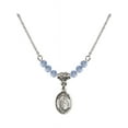 thumbnail image 1 of 18-Inch Rhodium Plated Necklace with 4mm Light Blue September Birth Month Stone Beads and Saint Aaron Charm, 1 of 1