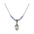 thumbnail image 1 of 18-Inch Rhodium Plated Necklace with 4mm Light Blue September Birth Month Stone Beads and Saint Barbara Charm, 1 of 1