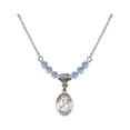 thumbnail image 1 of 18-Inch Rhodium Plated Necklace with 4mm Light Blue September Birth Month Stone Beads and Saint Benjamin Charm, 1 of 1