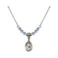 thumbnail image 1 of 18-Inch Rhodium Plated Necklace with 4mm Light Blue September Birth Month Stone Beads and Saint Bernadette Charm, 1 of 1