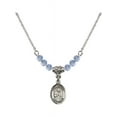 thumbnail image 1 of 18-Inch Rhodium Plated Necklace with 4mm Light Blue September Birth Month Stone Beads and Saint Isaac Jogues Charm, 1 of 1