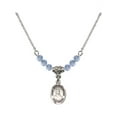 thumbnail image 1 of 18-Inch Rhodium Plated Necklace with 4mm Light Blue September Birth Month Stone Beads and Saint John Berchmans Charm, 1 of 1