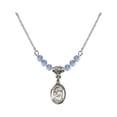 thumbnail image 1 of 18-Inch Rhodium Plated Necklace with 4mm Light Blue September Birth Month Stone Beads and Saint Kevin Charm, 1 of 1