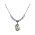 thumbnail image 1 of 18-Inch Rhodium Plated Necklace with 4mm Light Blue September Birth Month Stone Beads and Saint Ronan Charm, 1 of 1