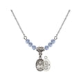 thumbnail image 1 of 18-Inch Rhodium Plated Necklace with 4mm Light Blue September Birth Month Stone Beads and Scapular Charm, 1 of 1