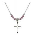 thumbnail image 1 of 18-Inch Rhodium Plated Necklace with 4mm Light Purple February Birth Month Stone Beads and Cross Charm, 1 of 1