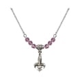 thumbnail image 1 of 18-Inch Rhodium Plated Necklace with 4mm Light Purple February Birth Month Stone Beads and Fleur de Lis Charm, 1 of 1