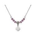 thumbnail image 1 of 18-Inch Rhodium Plated Necklace with 4mm Light Purple February Birth Month Stone Beads and Jerusalem Cross Charm, 1 of 1