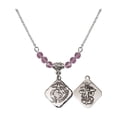 thumbnail image 1 of 18-Inch Rhodium Plated Necklace with 4mm Light Purple February Birth Month Stone Beads and Marines Diamond Charm, 1 of 1