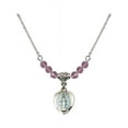 thumbnail image 1 of 18-Inch Rhodium Plated Necklace with 4mm Light Purple February Birth Month Stone Beads and Miraculous Charm, 1 of 1