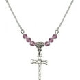 thumbnail image 1 of 18-Inch Rhodium Plated Necklace with 4mm Light Purple February Birth Month Stone Beads and Nail Cross Charm, 1 of 1