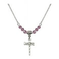 thumbnail image 1 of 18-Inch Rhodium Plated Necklace with 4mm Light Purple February Birth Month Stone Beads and Nail Cross Charm, 1 of 1