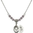 thumbnail image 1 of 18-Inch Rhodium Plated Necklace with 4mm Light Purple February Birth Month Stone Beads and Pope Emeritus Benedict XVI Charm, 1 of 1