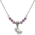thumbnail image 1 of 18-Inch Rhodium Plated Necklace with 4mm Light Purple February Birth Month Stone Beads and Praying Hands Charm, 1 of 1