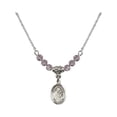 thumbnail image 1 of 18-Inch Rhodium Plated Necklace with 4mm Light Purple February Birth Month Stone Beads and Saint Aloysius Gonzaga Charm, 1 of 1