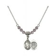 thumbnail image 1 of 18-Inch Rhodium Plated Necklace with 4mm Light Purple February Birth Month Stone Beads and Saint Benedict Charm, 1 of 1