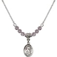 thumbnail image 1 of 18-Inch Rhodium Plated Necklace with 4mm Light Purple February Birth Month Stone Beads and Saint Camillus of Lellis Charm, 1 of 1