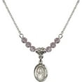 thumbnail image 1 of 18-Inch Rhodium Plated Necklace with 4mm Light Purple February Birth Month Stone Beads and Saint David of Wales Charm, 1 of 1