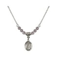 thumbnail image 1 of 18-Inch Rhodium Plated Necklace with 4mm Light Purple February Birth Month Stone Beads and Saint Roch Charm, 1 of 1