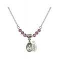 thumbnail image 1 of 18-Inch Rhodium Plated Necklace with 4mm Light Purple February Birth Month Stone Beads and Scapular Charm, 1 of 1