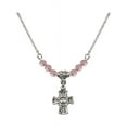 thumbnail image 1 of 18-Inch Rhodium Plated Necklace with 4mm Light Rose Pink October Birth Month Stone Beads and 5-Way Charm, 1 of 1