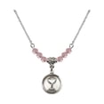 thumbnail image 1 of 18-Inch Rhodium Plated Necklace with 4mm Light Rose Pink October Birth Month Stone Beads and Communion Charm, 1 of 1
