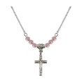 thumbnail image 1 of 18-Inch Rhodium Plated Necklace with 4mm Light Rose Pink October Birth Month Stone Beads and Crucifix Charm, 1 of 1