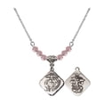 thumbnail image 1 of 18-Inch Rhodium Plated Necklace with 4mm Light Rose Pink October Birth Month Stone Beads and Marines Diamond Charm, 1 of 1