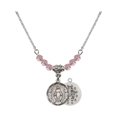 thumbnail image 1 of 18-Inch Rhodium Plated Necklace with 4mm Light Rose Pink October Birth Month Stone Beads and Miraculous Charm, 1 of 1