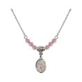 thumbnail image 1 of 18-Inch Rhodium Plated Necklace with 4mm Light Rose Pink October Birth Month Stone Beads and Our Lady of Assumption Charm, 1 of 1