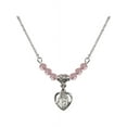 thumbnail image 1 of 18-Inch Rhodium Plated Necklace with 4mm Light Rose Pink October Birth Month Stone Beads and Our Lady of Guadalupe Charm, 1 of 1