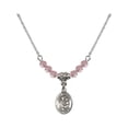 thumbnail image 1 of 18-Inch Rhodium Plated Necklace with 4mm Light Rose Pink October Birth Month Stone Beads and Saint Anthony of Padua Charm, 1 of 1