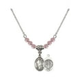 thumbnail image 1 of 18-Inch Rhodium Plated Necklace with 4mm Light Rose Pink October Birth Month Stone Beads and Saint Benedict Charm, 1 of 1